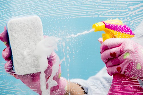 Professional cleaning team discussing service standards
